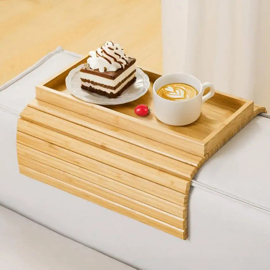 Bandeja 3 en 1 de Bambú para Sofá – Porta Tazas, Celular y Snacks | Diseño Flexible y Antideslizante